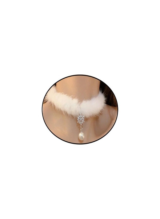 Aktully Snowflake Choker Necklace for Women Christmas Necklaces Fluffy Pom Pom Snowflake Pearl Pendant Choker for Women Winter Jewelry Gift (White) - Image 1